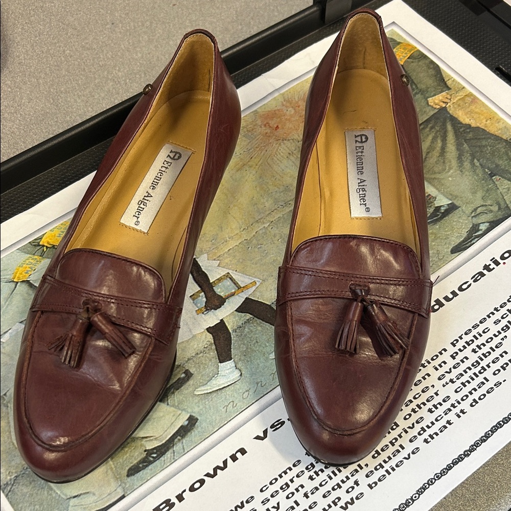 Etienne Aigner Burgundy Leather Tassel Loafers